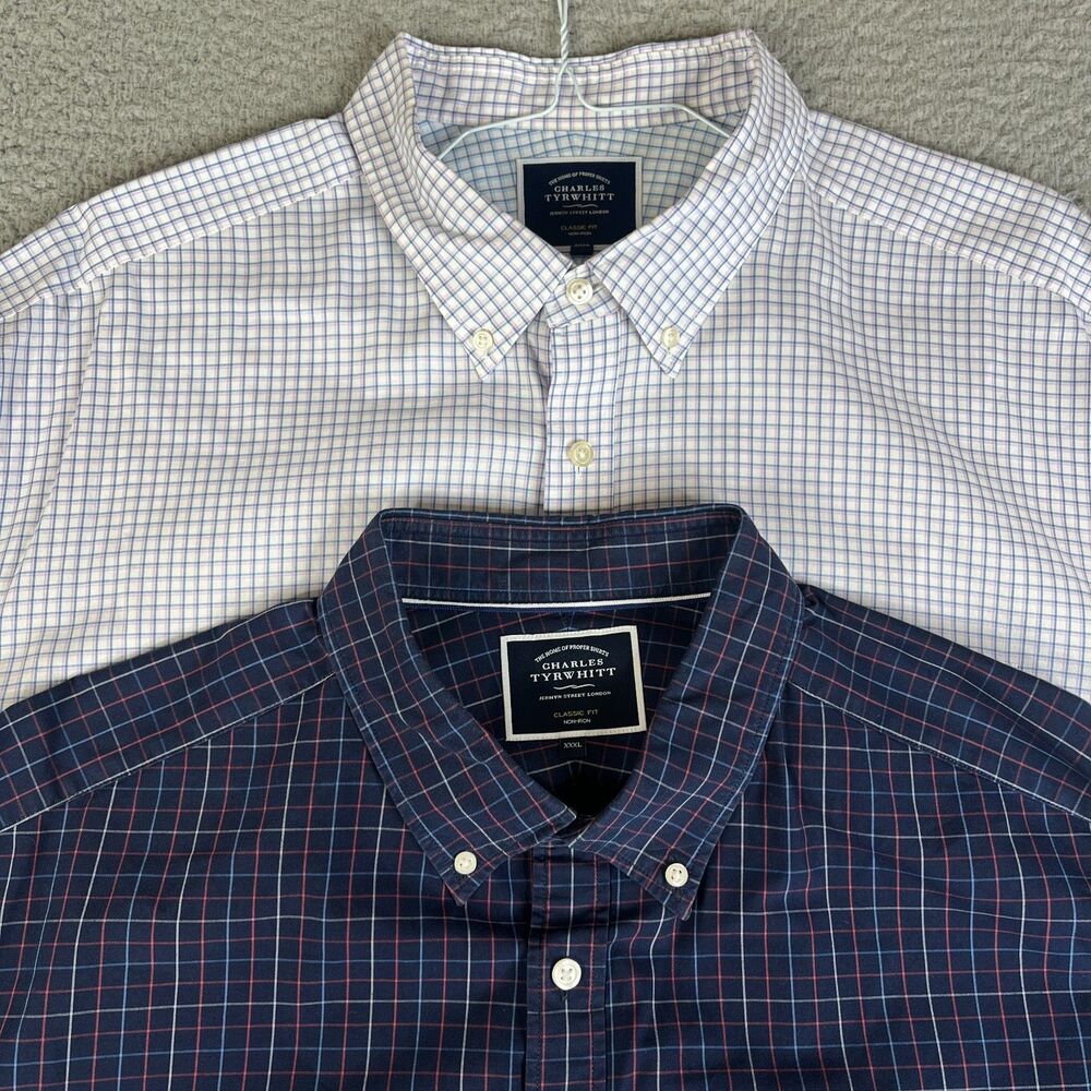 LOT OF 2 CHARLES TYRWHITT Shirts Mens 3XL Button Checked Non Iron Classic Fit